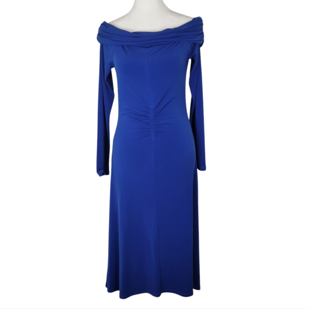 Truly Zac Posen Blue Long Sleeve Ruched Midi Dress Size 6